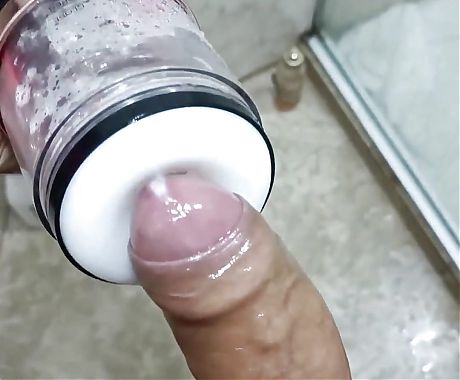 POV Big Uncut Cock Camilo Brown Using an Automatic Masturbation Toy to Get an Intense Cumshot Orgasm